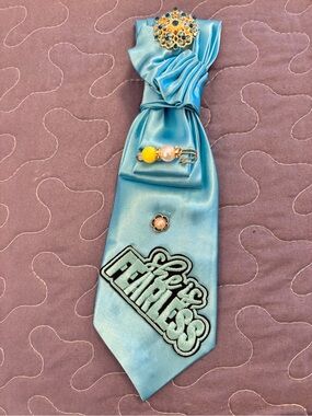 Women satin necktie Accessory with Floral Pin